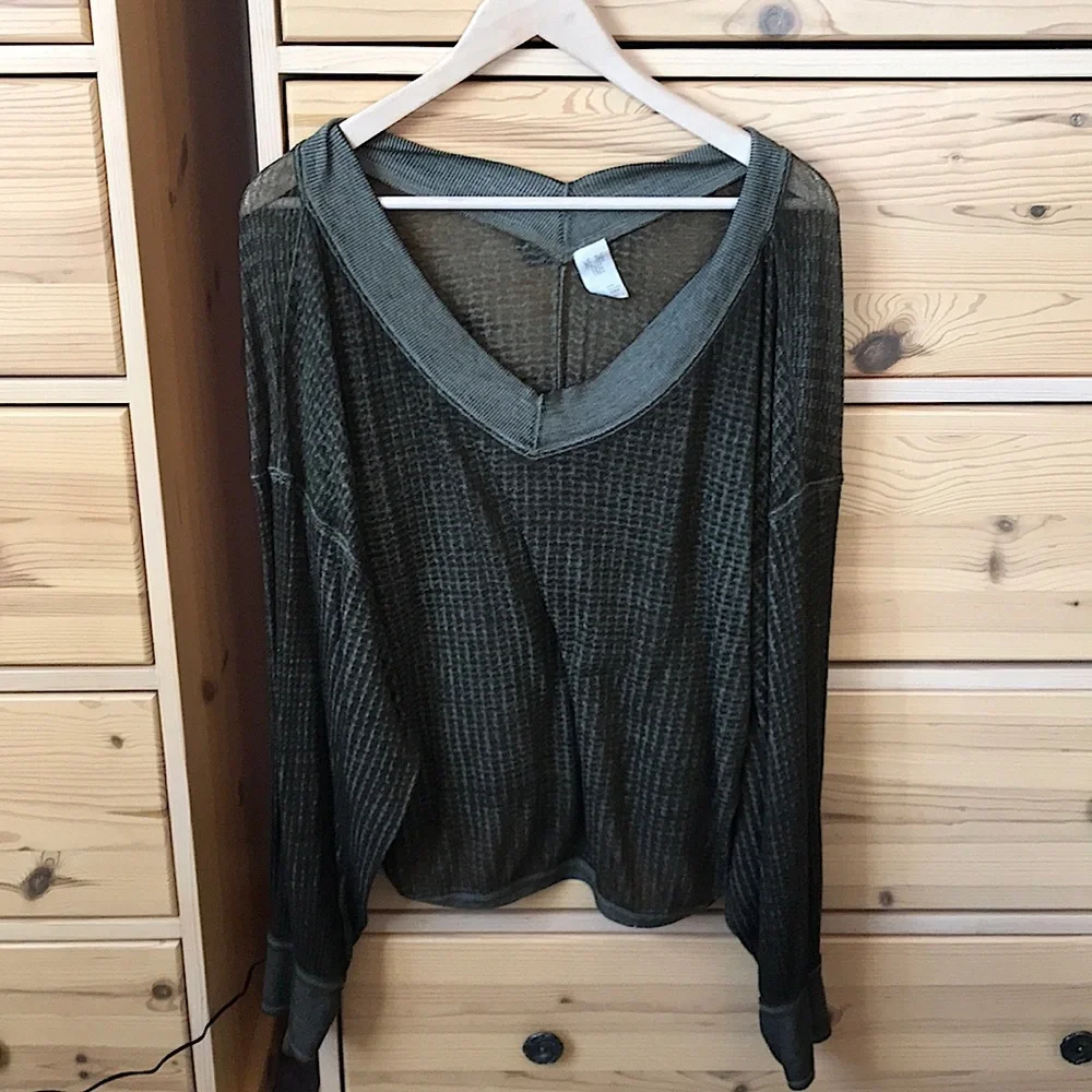 Free People South Side Thermal Top Green Size Small